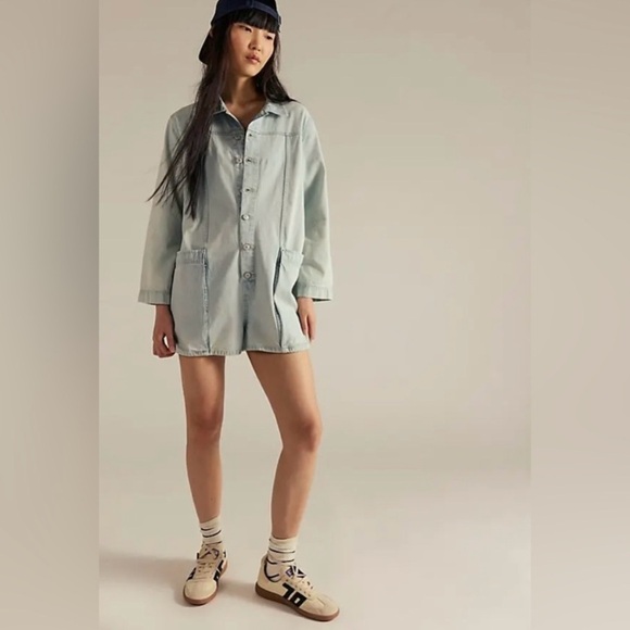 NWT Free People Light Blue Denim Romper - Picture 1 of 9